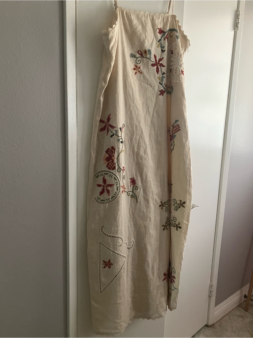 Magaschoni Linen Viscose Cream Embroidered Maxi Dress with Floral Motif NWT L - Picture 2 of 15
